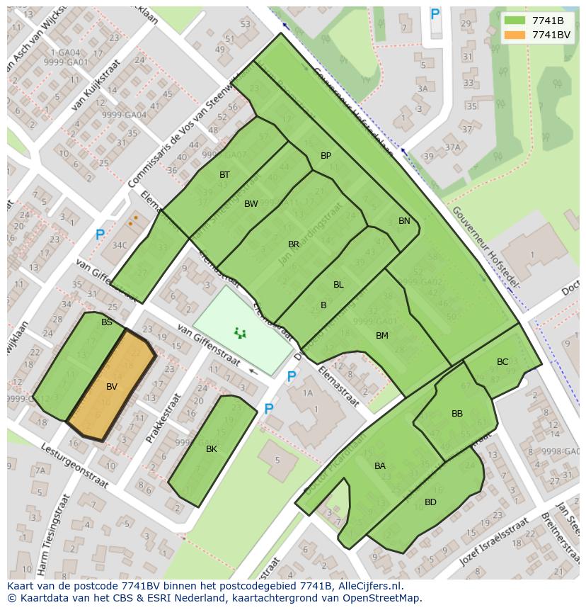 Afbeelding van het postcodegebied 7741 BV op de kaart.