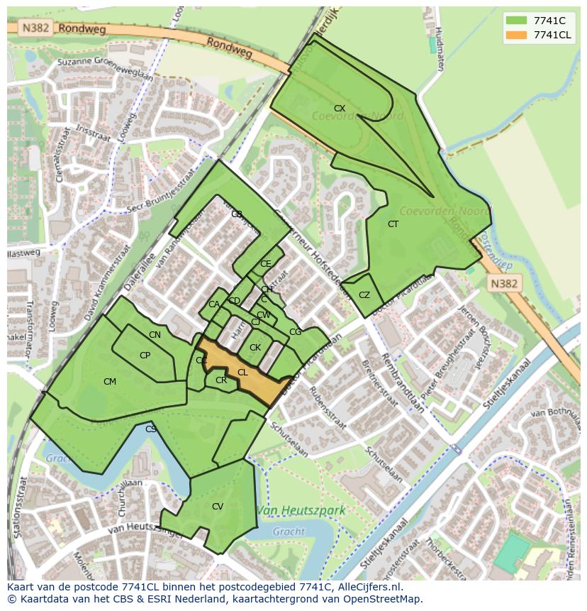 Afbeelding van het postcodegebied 7741 CL op de kaart.