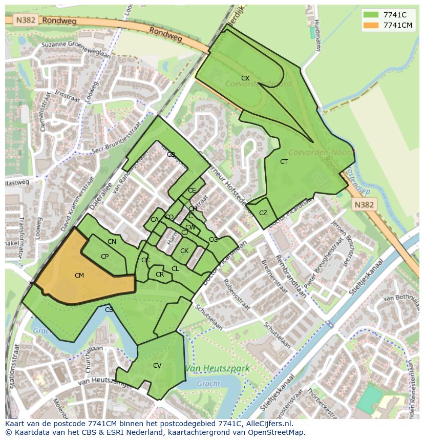 Afbeelding van het postcodegebied 7741 CM op de kaart.