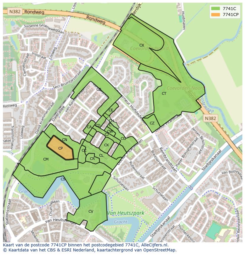 Afbeelding van het postcodegebied 7741 CP op de kaart.