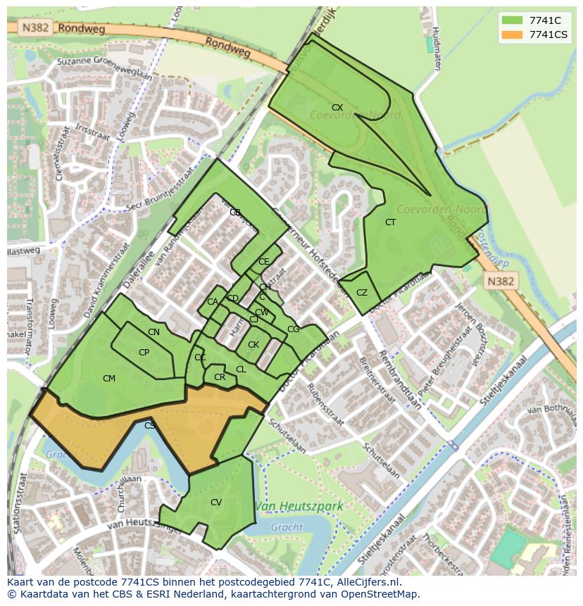 Afbeelding van het postcodegebied 7741 CS op de kaart.