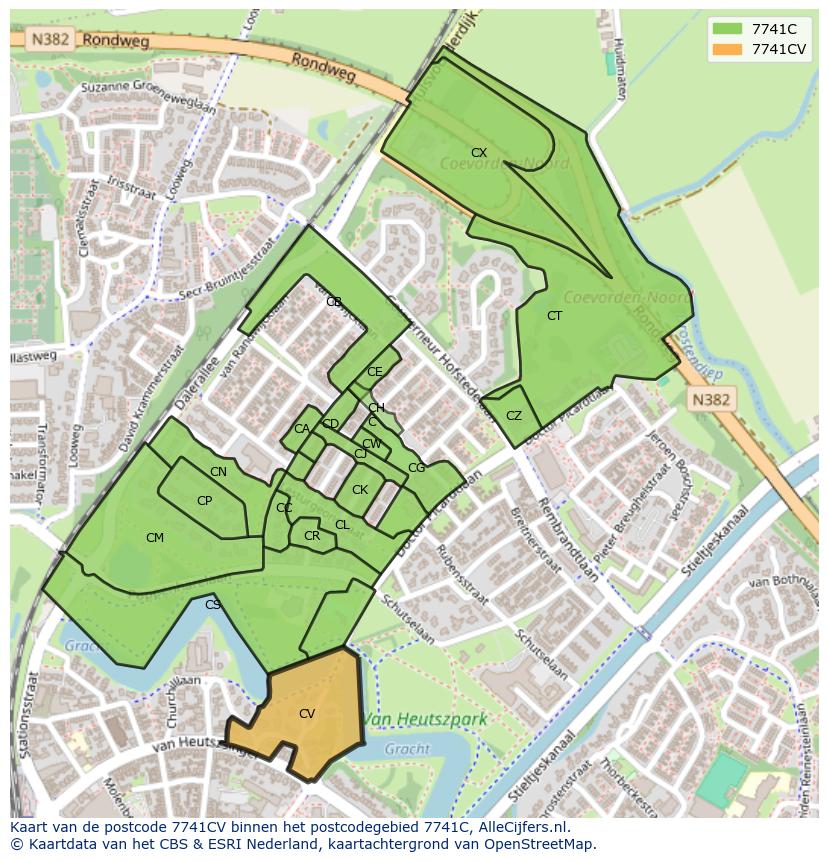Afbeelding van het postcodegebied 7741 CV op de kaart.