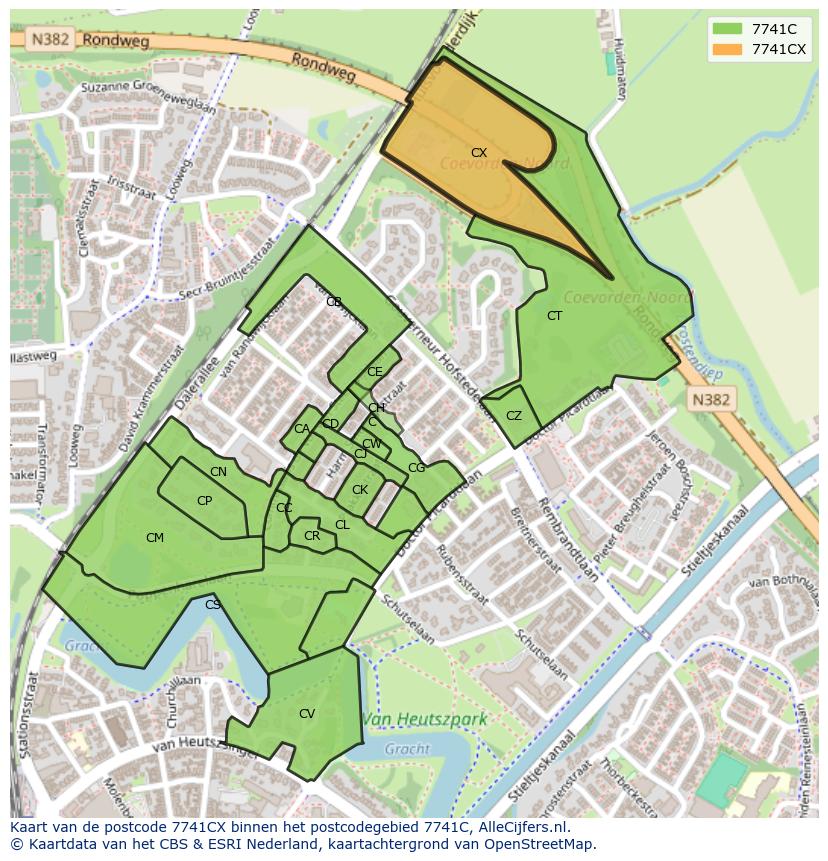 Afbeelding van het postcodegebied 7741 CX op de kaart.