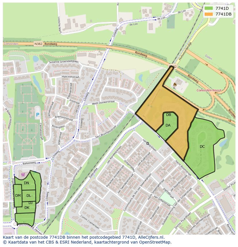 Afbeelding van het postcodegebied 7741 DB op de kaart.