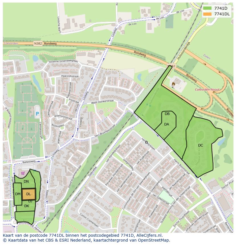 Afbeelding van het postcodegebied 7741 DL op de kaart.
