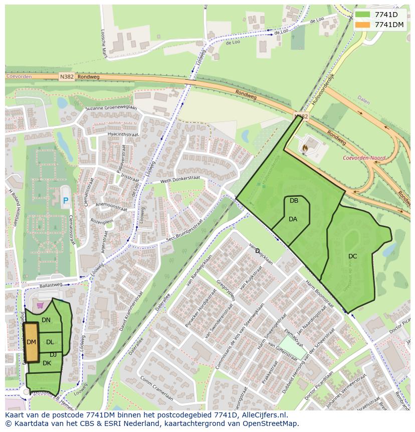 Afbeelding van het postcodegebied 7741 DM op de kaart.