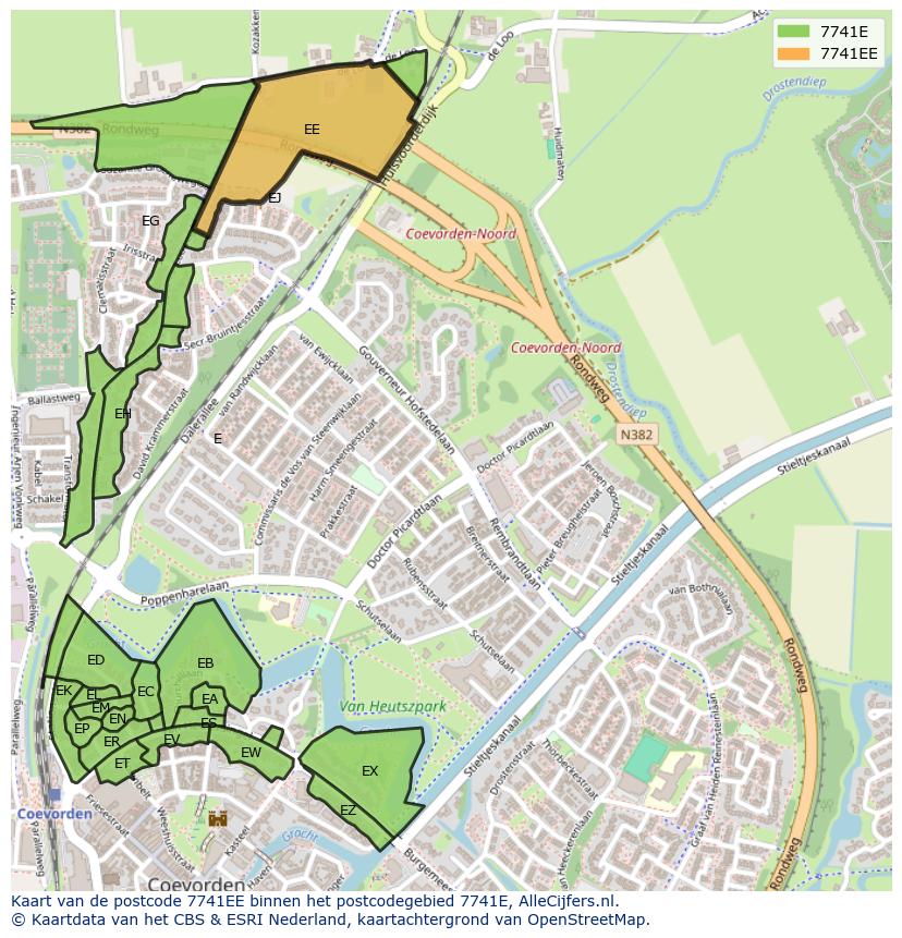 Afbeelding van het postcodegebied 7741 EE op de kaart.