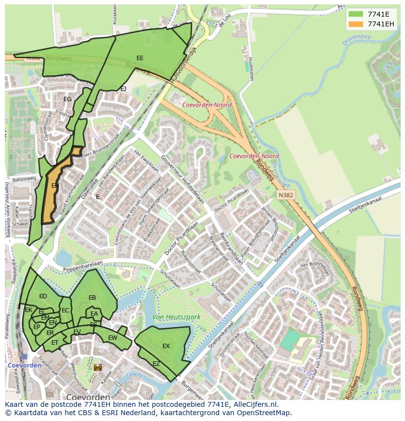 Afbeelding van het postcodegebied 7741 EH op de kaart.