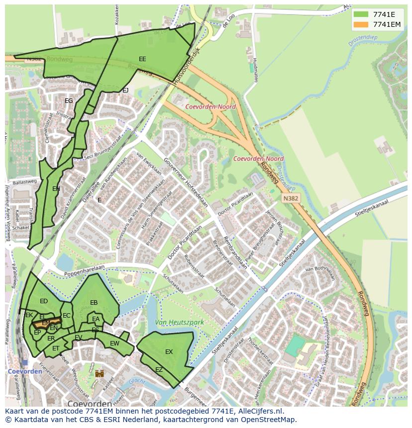 Afbeelding van het postcodegebied 7741 EM op de kaart.