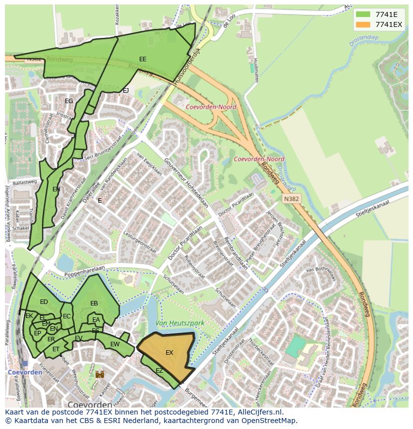 Afbeelding van het postcodegebied 7741 EX op de kaart.