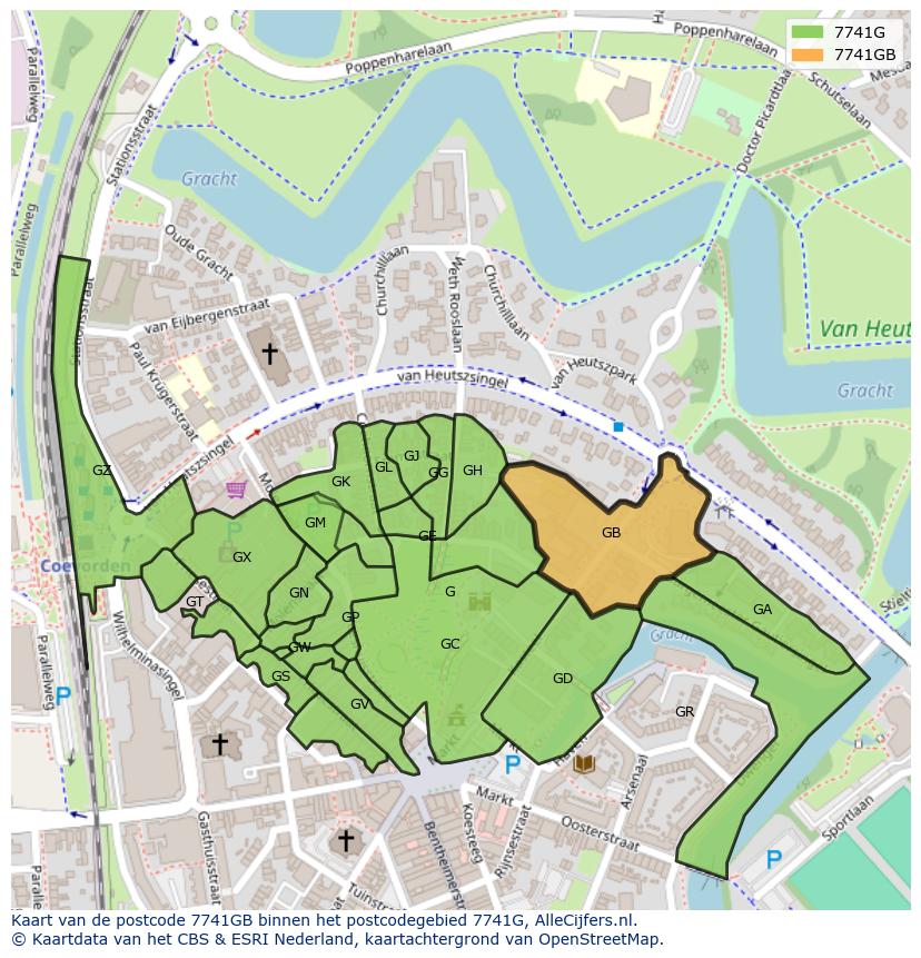 Afbeelding van het postcodegebied 7741 GB op de kaart.