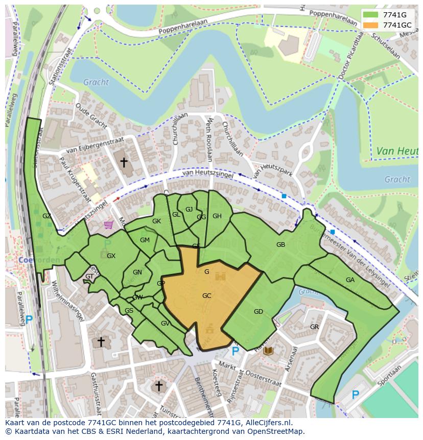 Afbeelding van het postcodegebied 7741 GC op de kaart.