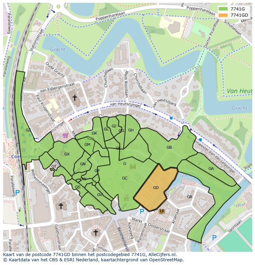 Afbeelding van het postcodegebied 7741 GD op de kaart.