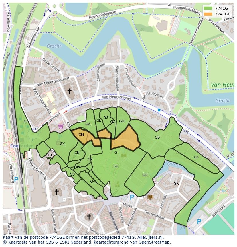 Afbeelding van het postcodegebied 7741 GE op de kaart.