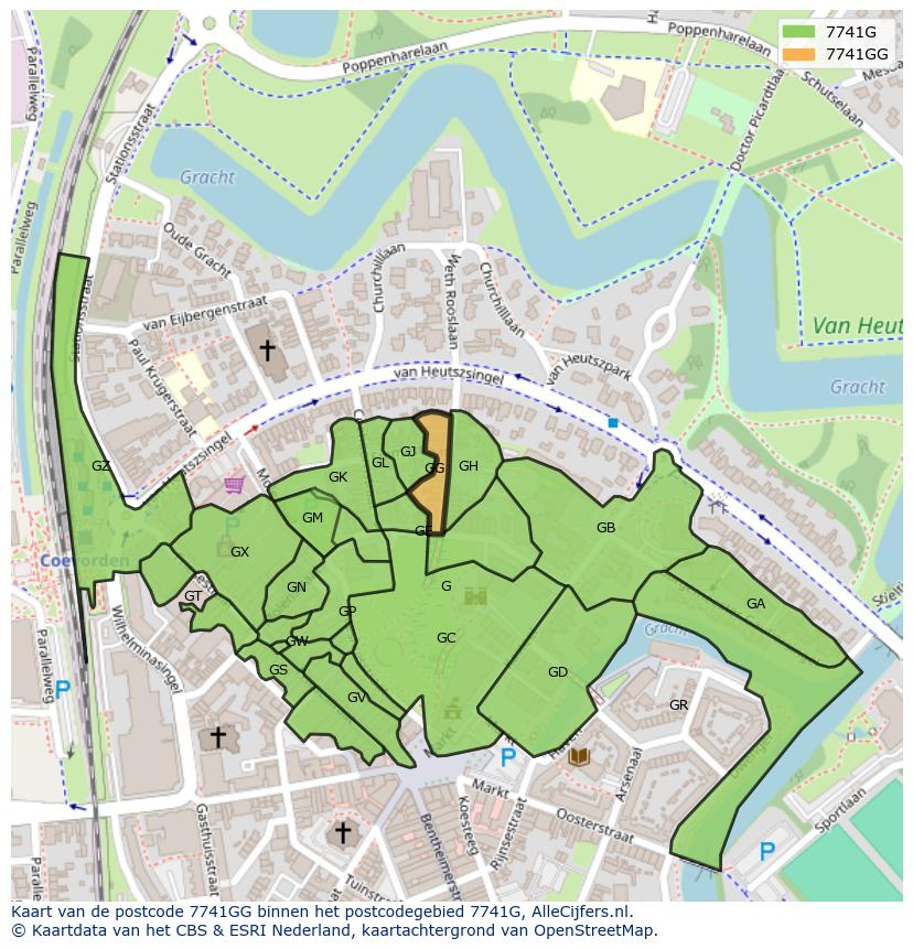 Afbeelding van het postcodegebied 7741 GG op de kaart.