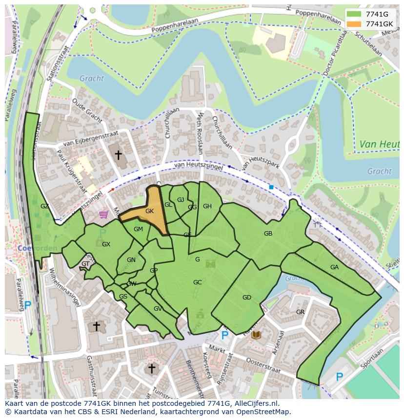 Afbeelding van het postcodegebied 7741 GK op de kaart.