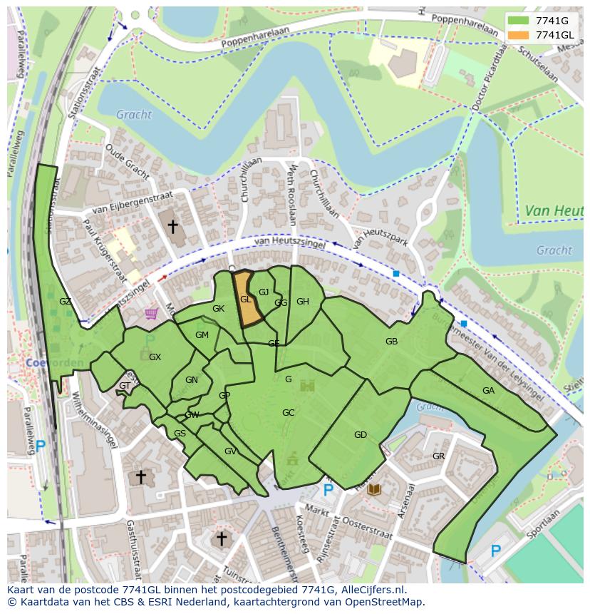 Afbeelding van het postcodegebied 7741 GL op de kaart.
