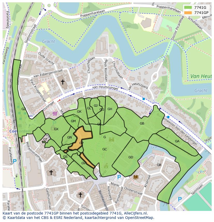 Afbeelding van het postcodegebied 7741 GP op de kaart.