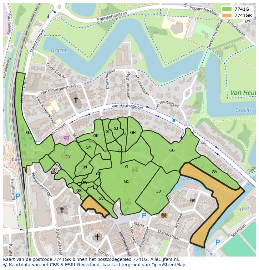 Afbeelding van het postcodegebied 7741 GR op de kaart.