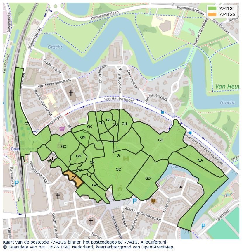 Afbeelding van het postcodegebied 7741 GS op de kaart.