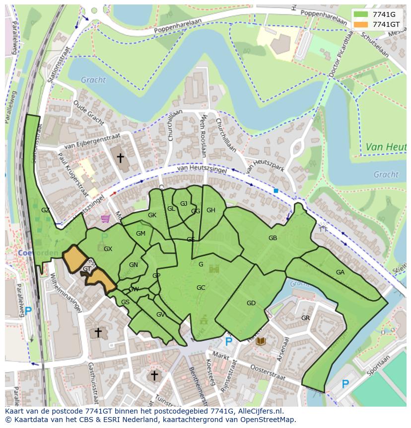 Afbeelding van het postcodegebied 7741 GT op de kaart.