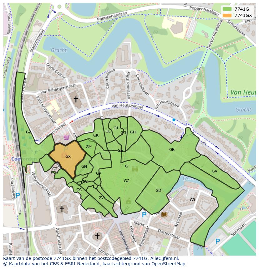Afbeelding van het postcodegebied 7741 GX op de kaart.