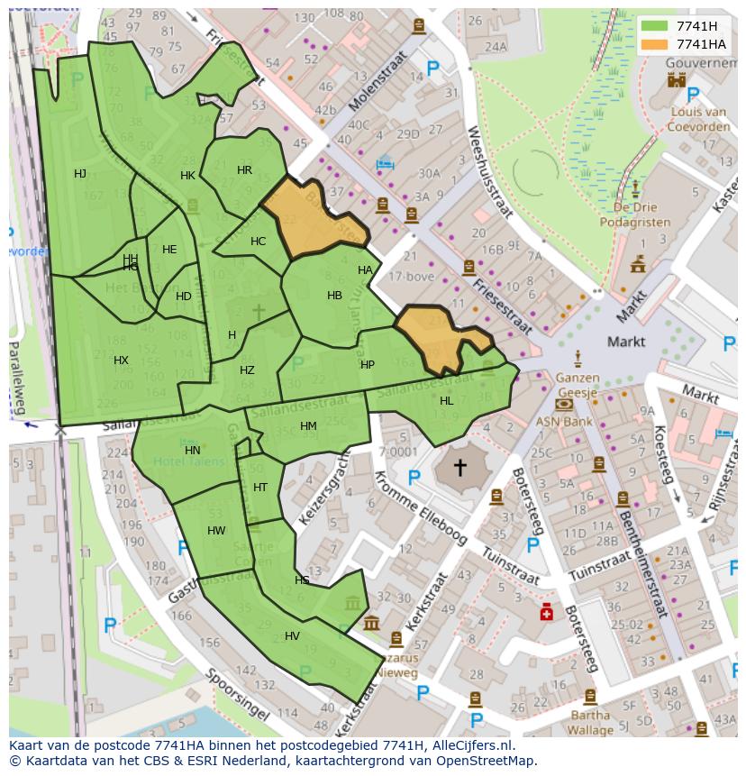 Afbeelding van het postcodegebied 7741 HA op de kaart.