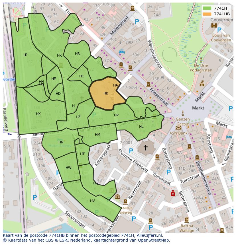 Afbeelding van het postcodegebied 7741 HB op de kaart.