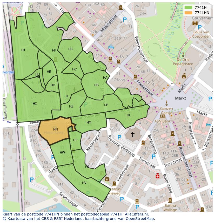 Afbeelding van het postcodegebied 7741 HN op de kaart.