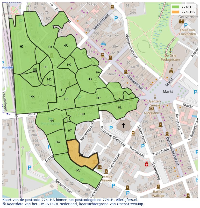 Afbeelding van het postcodegebied 7741 HS op de kaart.