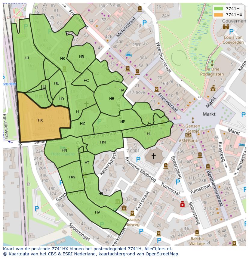 Afbeelding van het postcodegebied 7741 HX op de kaart.