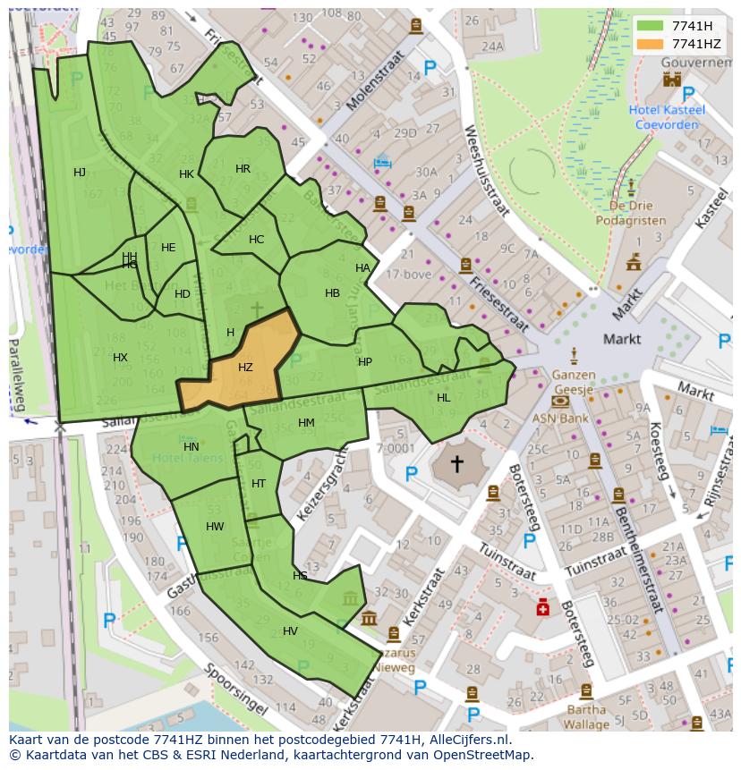 Afbeelding van het postcodegebied 7741 HZ op de kaart.