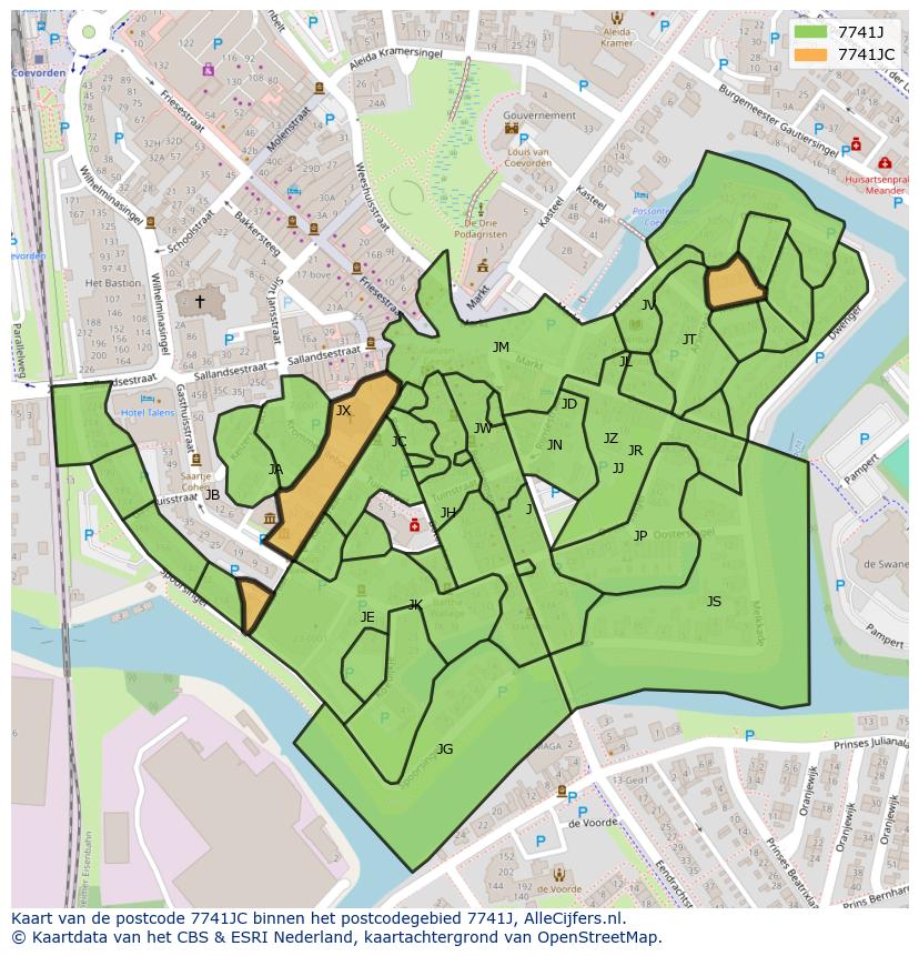 Afbeelding van het postcodegebied 7741 JC op de kaart.