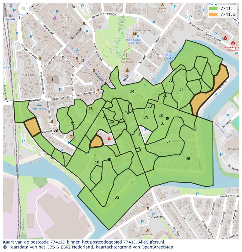 Afbeelding van het postcodegebied 7741 JD op de kaart.