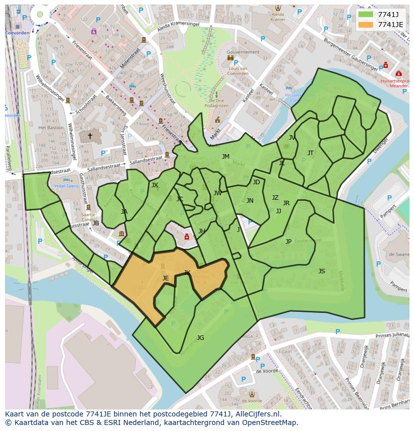 Afbeelding van het postcodegebied 7741 JE op de kaart.