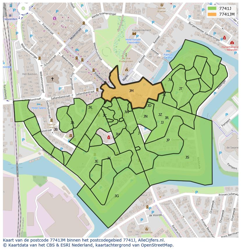 Afbeelding van het postcodegebied 7741 JM op de kaart.