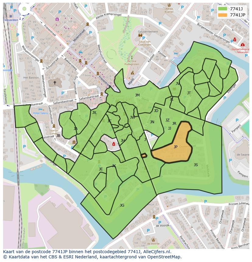 Afbeelding van het postcodegebied 7741 JP op de kaart.