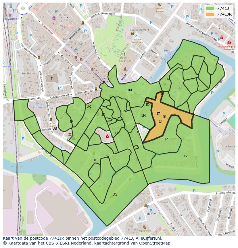 Afbeelding van het postcodegebied 7741 JR op de kaart.