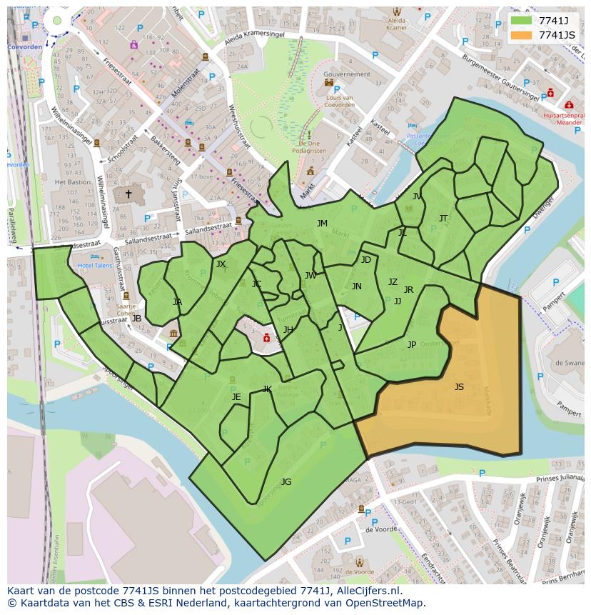 Afbeelding van het postcodegebied 7741 JS op de kaart.