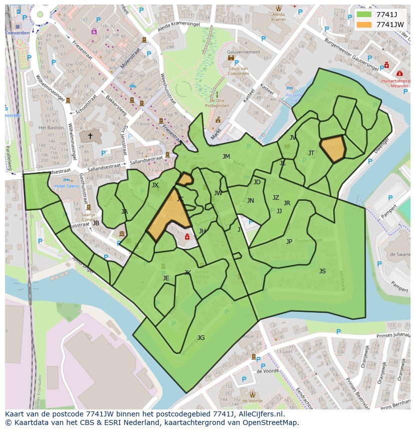 Afbeelding van het postcodegebied 7741 JW op de kaart.