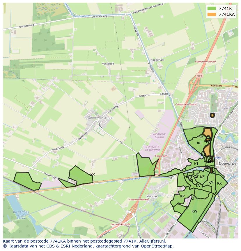 Afbeelding van het postcodegebied 7741 KA op de kaart.