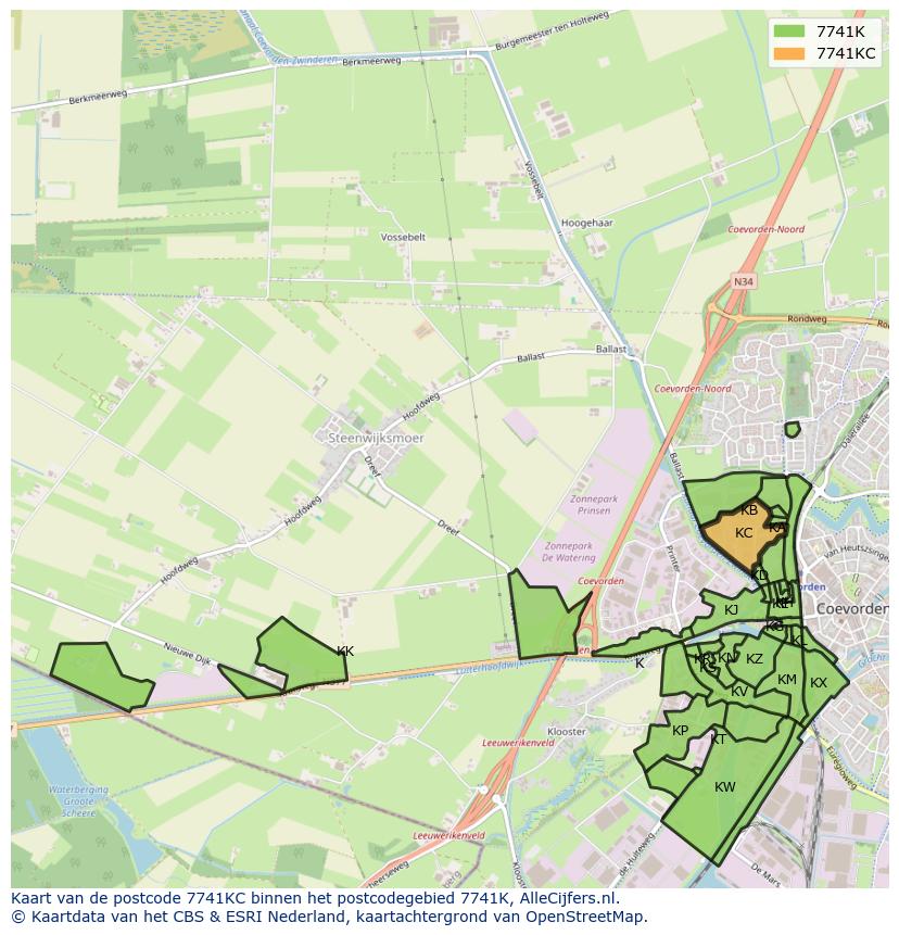 Afbeelding van het postcodegebied 7741 KC op de kaart.