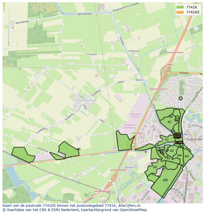 Afbeelding van het postcodegebied 7741 KE op de kaart.