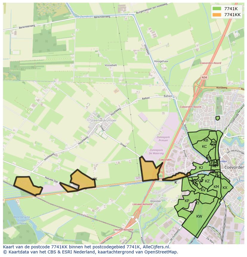 Afbeelding van het postcodegebied 7741 KK op de kaart.