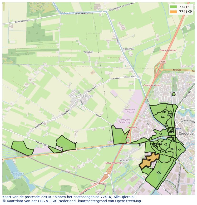 Afbeelding van het postcodegebied 7741 KP op de kaart.