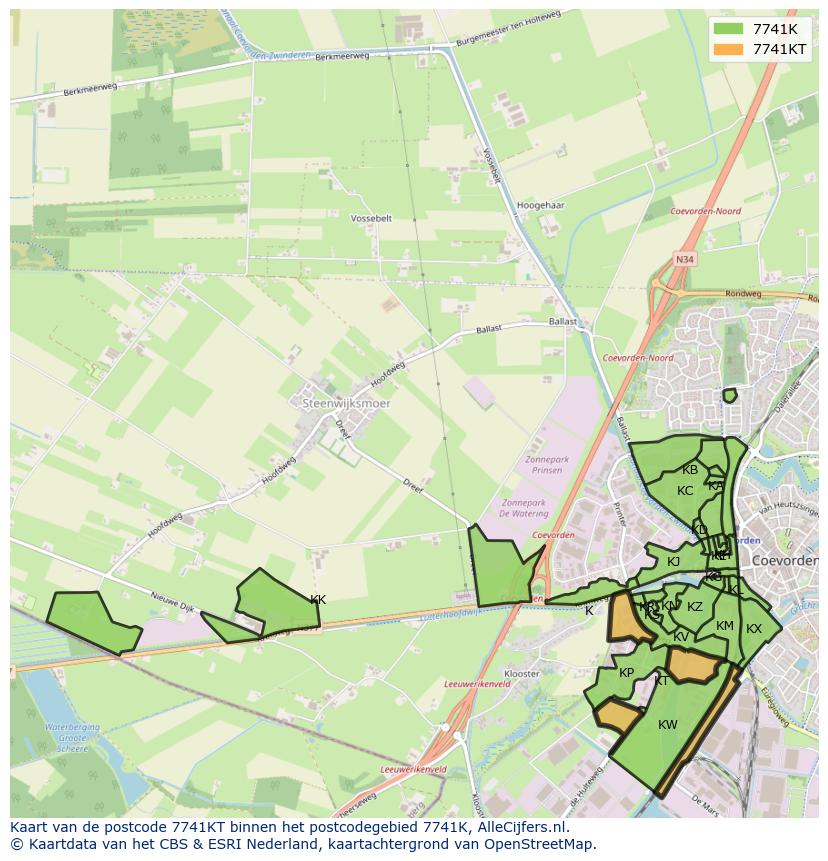 Afbeelding van het postcodegebied 7741 KT op de kaart.