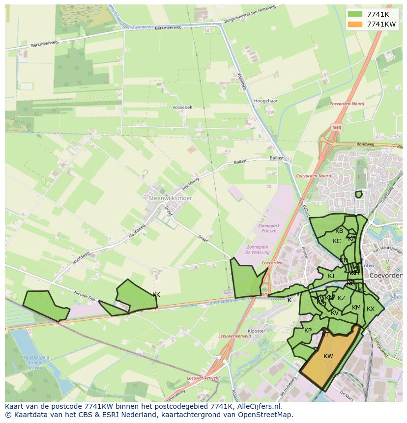 Afbeelding van het postcodegebied 7741 KW op de kaart.