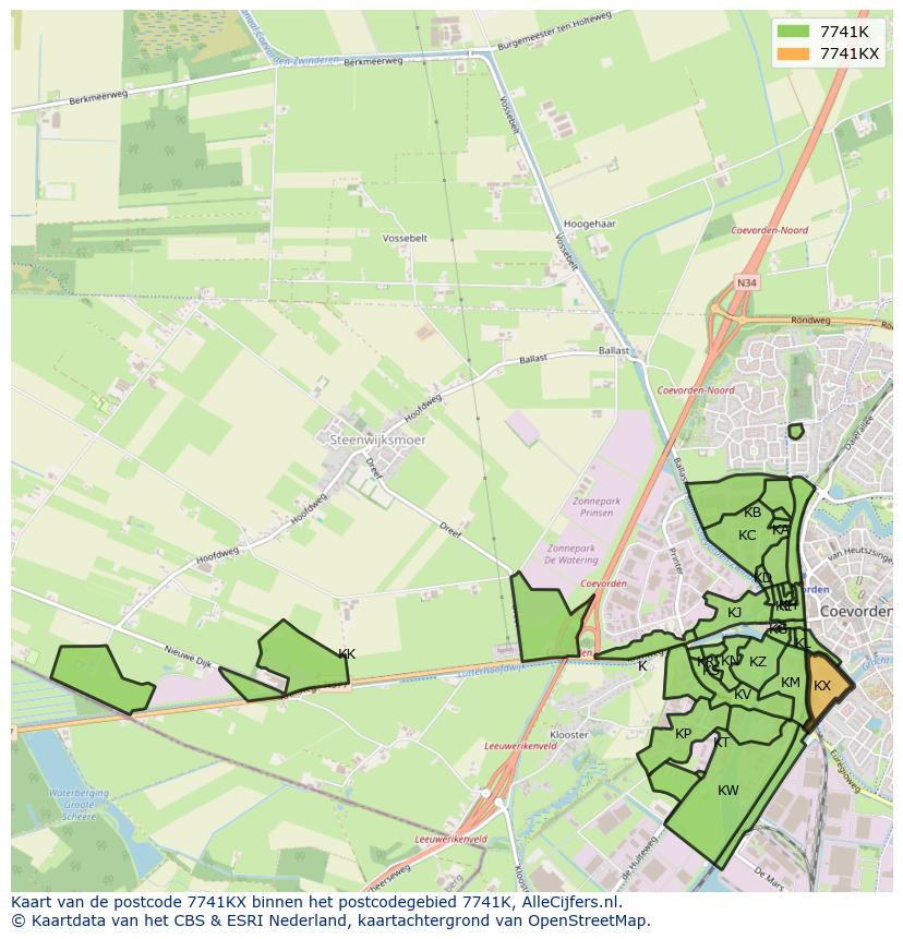 Afbeelding van het postcodegebied 7741 KX op de kaart.