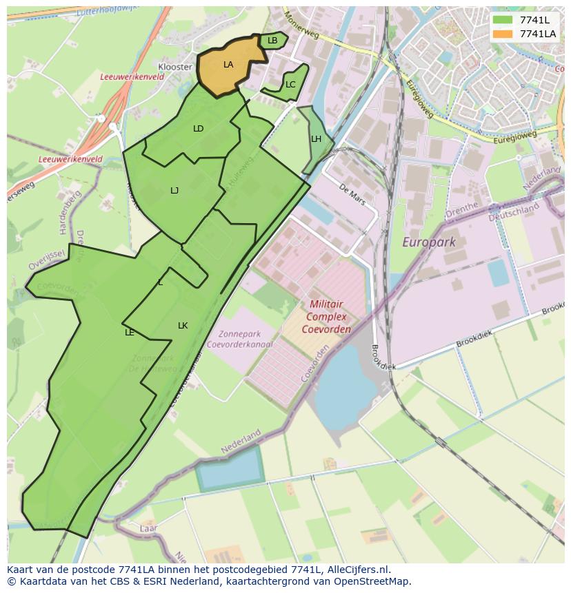 Afbeelding van het postcodegebied 7741 LA op de kaart.