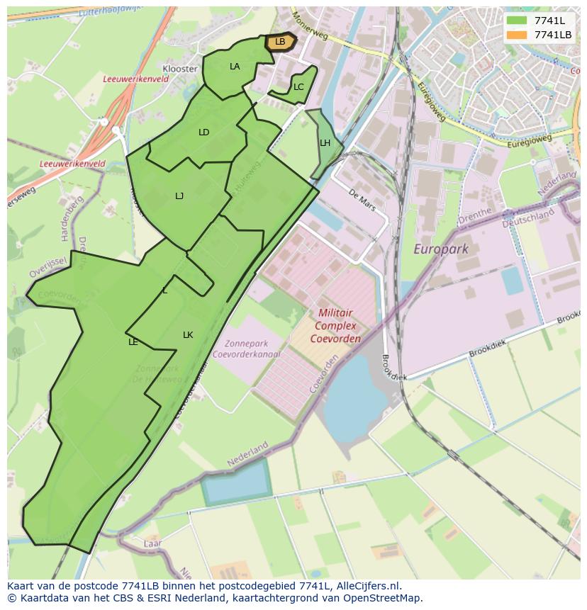Afbeelding van het postcodegebied 7741 LB op de kaart.